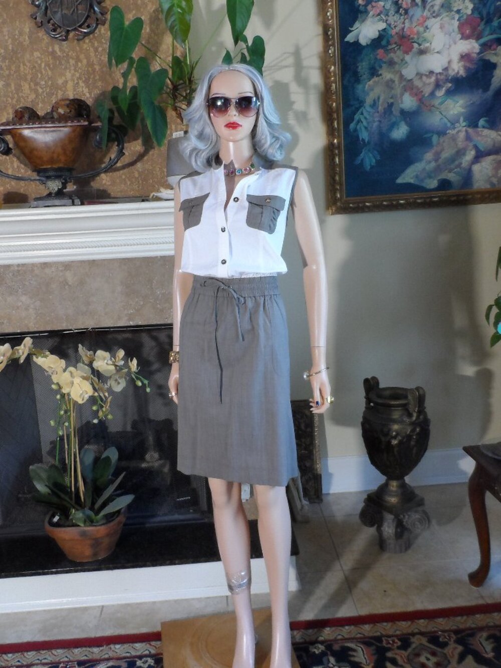 St. John White & Gray Colorblock Utility Dress Size 8